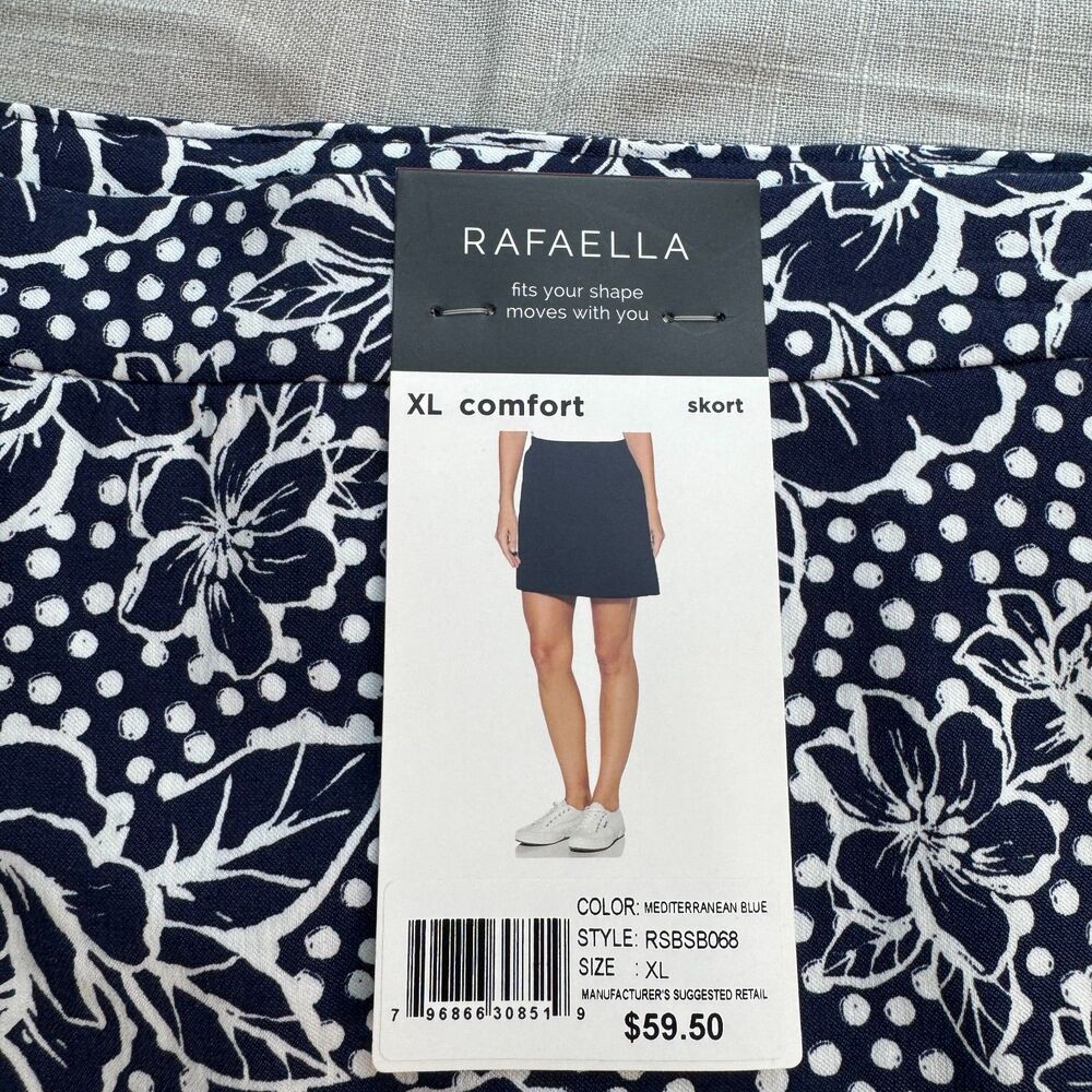 Rafaella Skort Women's XL Navy White Floral Stretch Pull On NWT $59.50 - Picture 2 of 9